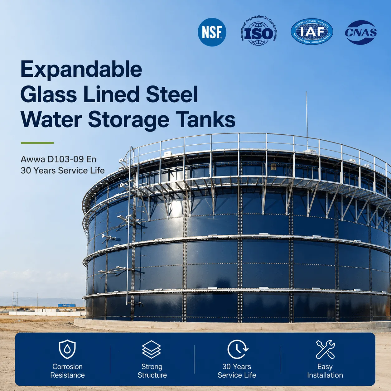 Expandable Glass Lined Steel Water Storage Tanks Awwa D103-09 En 30 Years Service Life