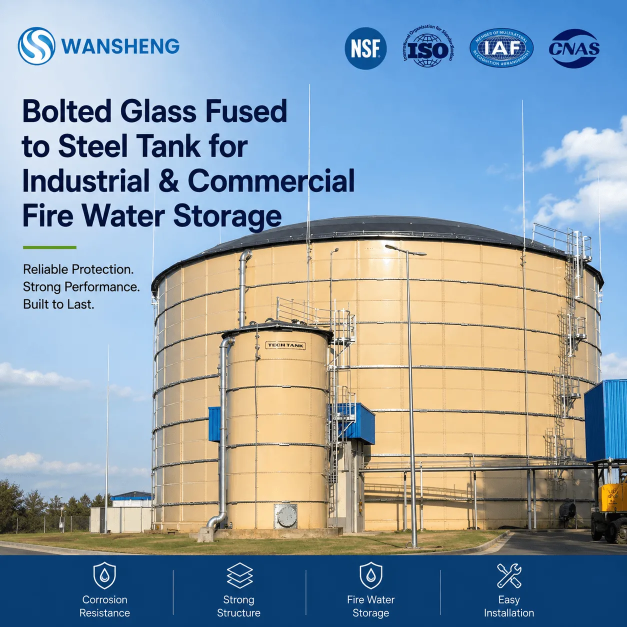 5, 000 Cu. M Glass Fused to Steel Tank with Spiral Ladder and Handrail