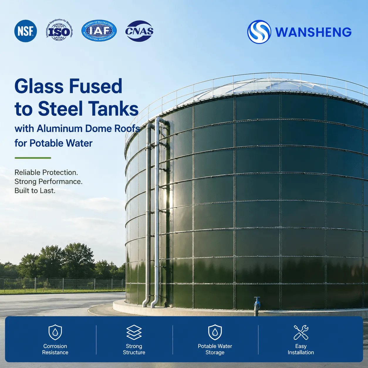 Glass Fused to Steel Tanks with Aluminum Dome Roofs for Potable Water