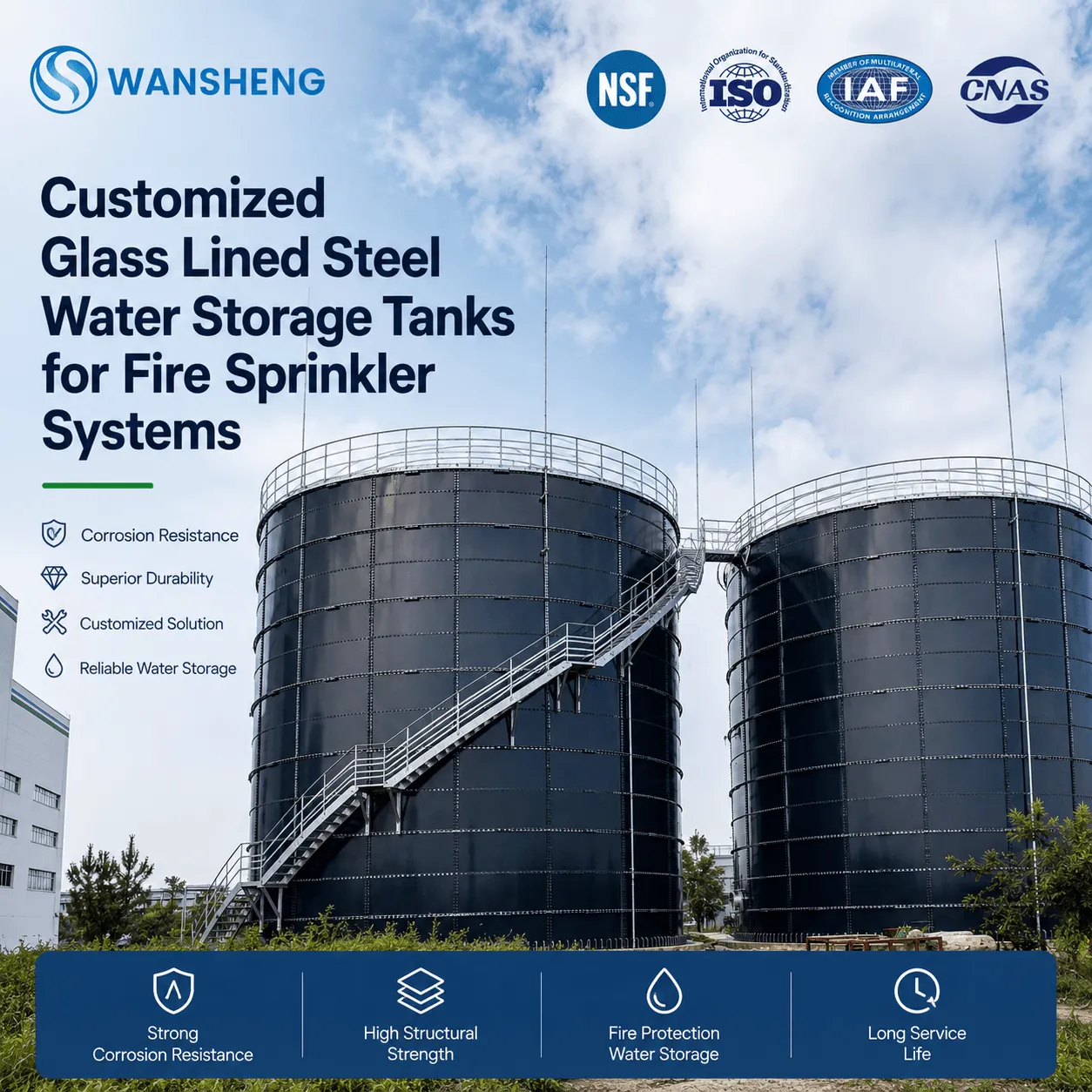 Customized Glass Lined Steel Water Storage Tanks for Fire Sprinkler Systems