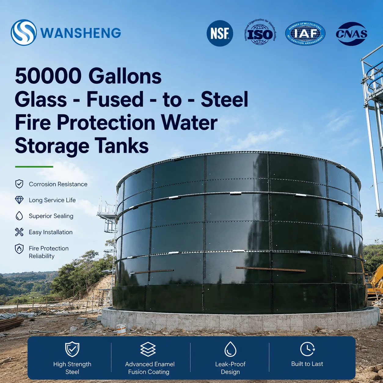 50000 Gallons Glass - Fused - to - Steel Fire Protection Water Storage Tanks