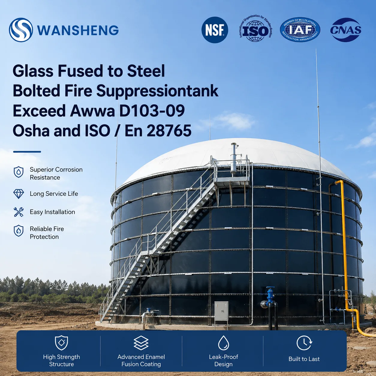 Glass Fused to Steel Bolted Fire Suppressiontank Exceed Awwa D103-09 Osha and ISO / En 28765