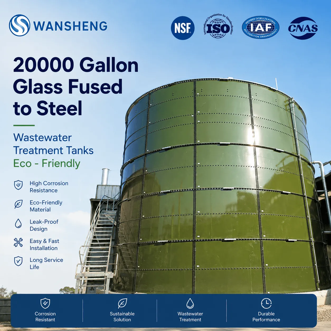 20000 Gallon Glass Fused to Steel Wastewater Treatment Tanks Eco - Friendly