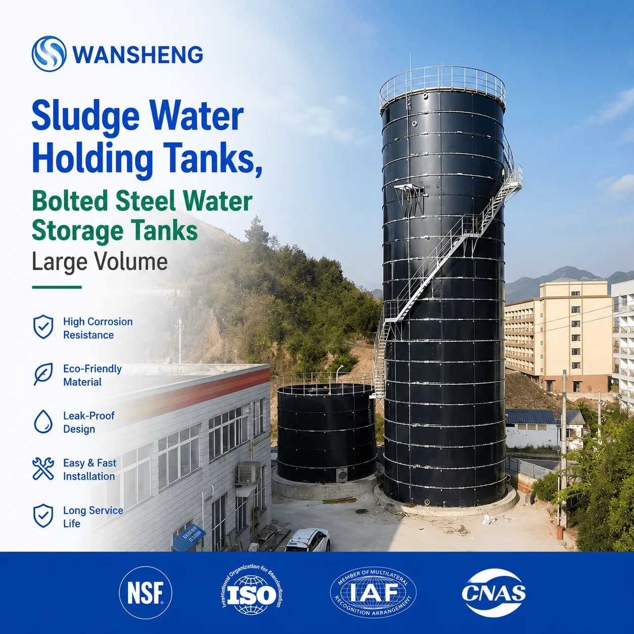 Sludge Water Holding Tanks, Bolted Steel Water Storage Tanks Large Volume