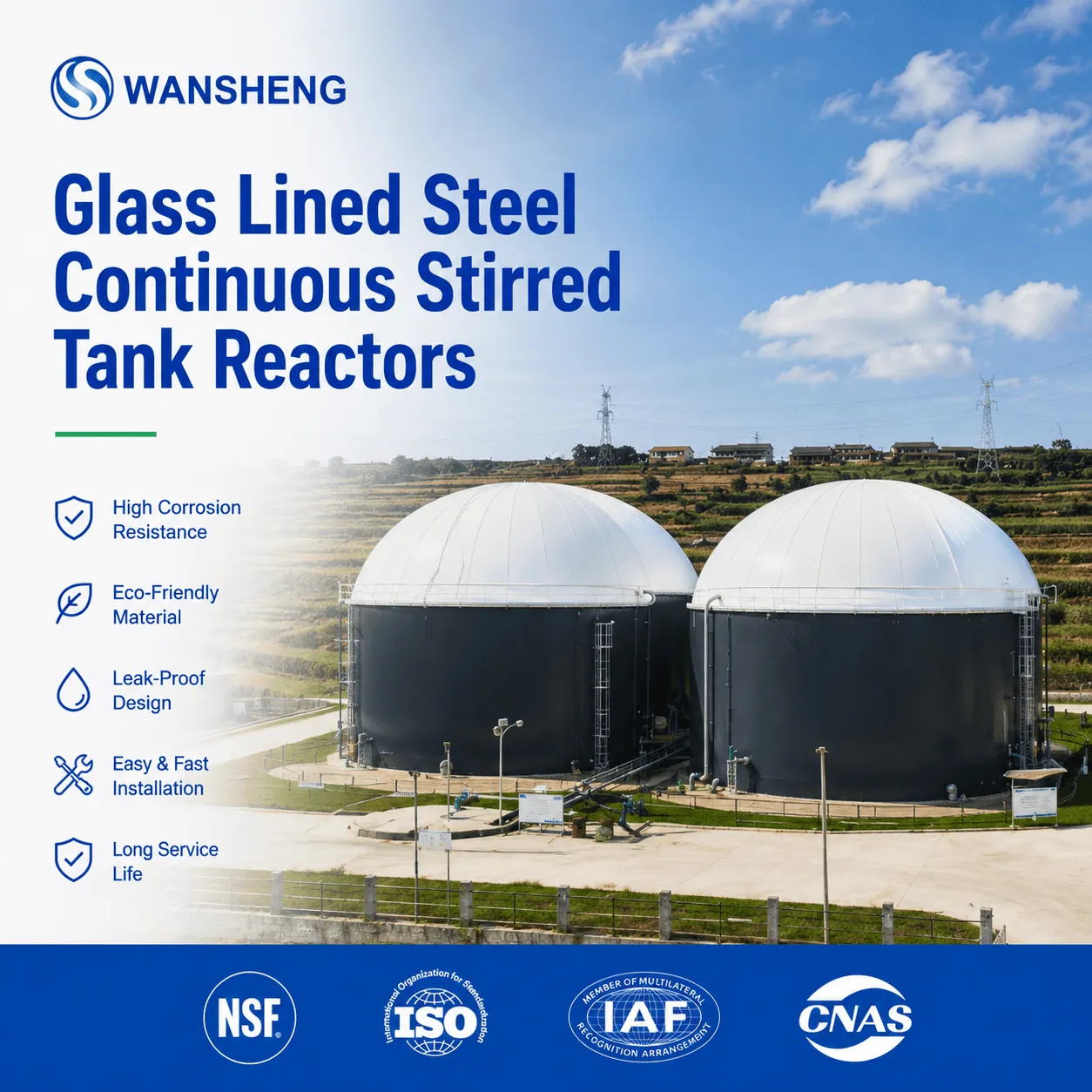 Glass Lined Steel Continuous Stirred Tank Reactors (CSTRs) for Industrial Biogas Plants and Waste Water Treatment Plant