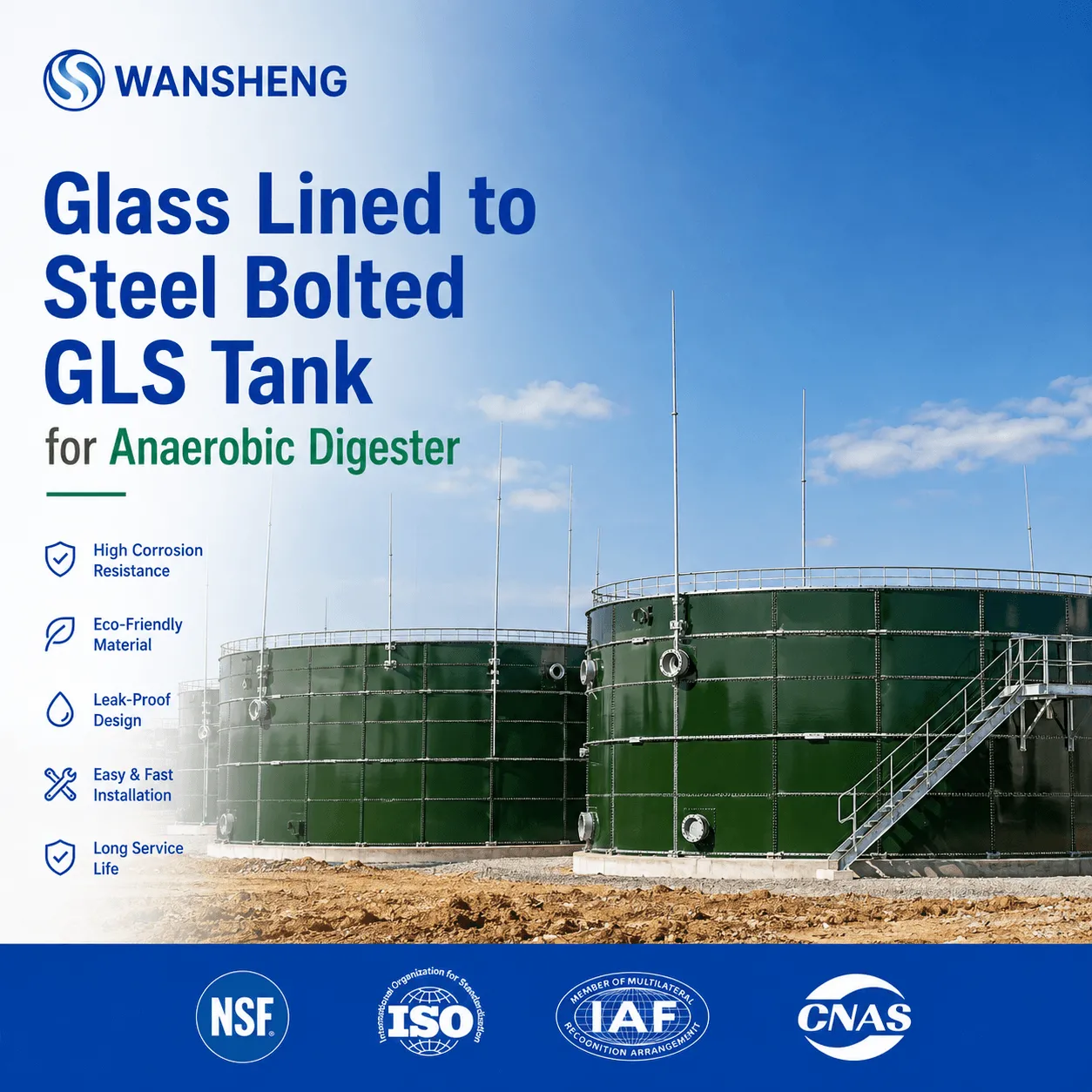 Glass Lined to Steel Bolted GLS Tank for Anaerobic Digester