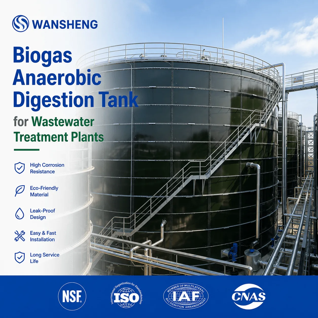 200m3-10000m3 Biogas Digester Anaerobic Digester for a Sewage Plant GLS Tank Holding Tank Carbon Steel Tanks