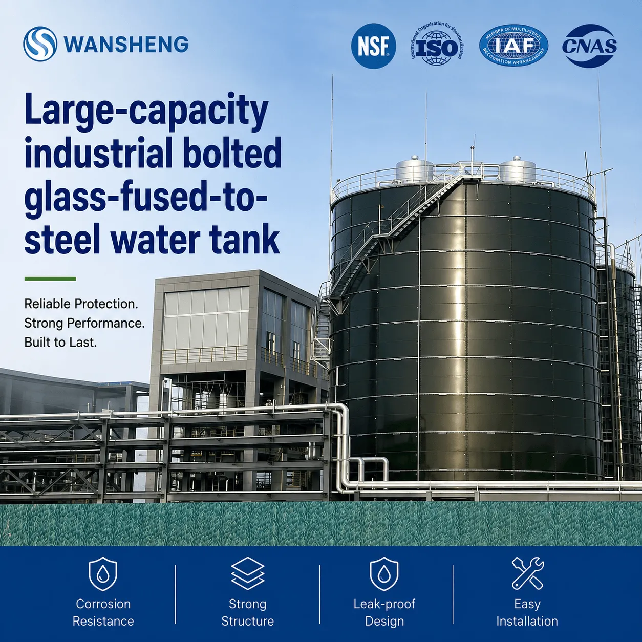 Customized Factory Industrial Water Storage Big Volume 1000000 Litre Glass Fused to Steel Water Tank