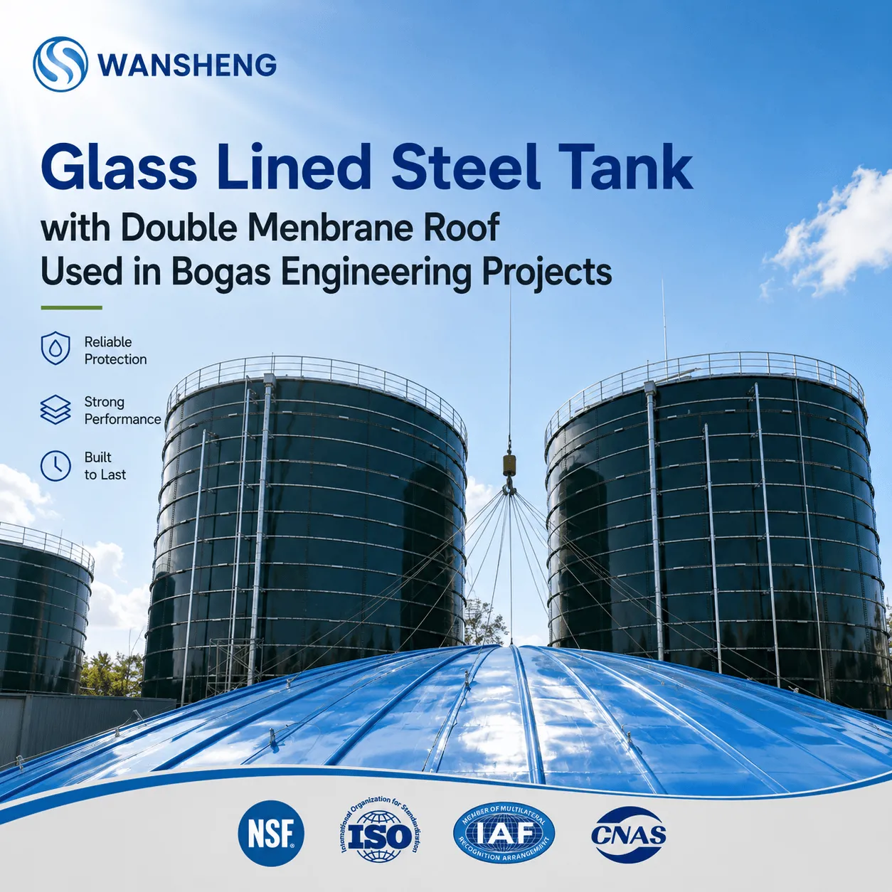 Glass Lined Steel Tank with Double Menbrane Roof Used in Bogas Engineering Projects