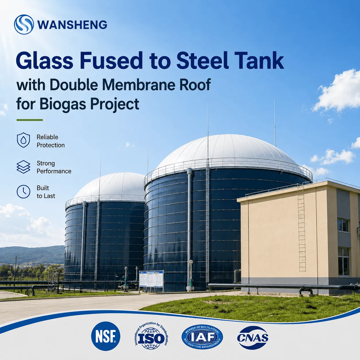 Glass Fused to Steel Tank with Double Membrane Roof for Biogas Project