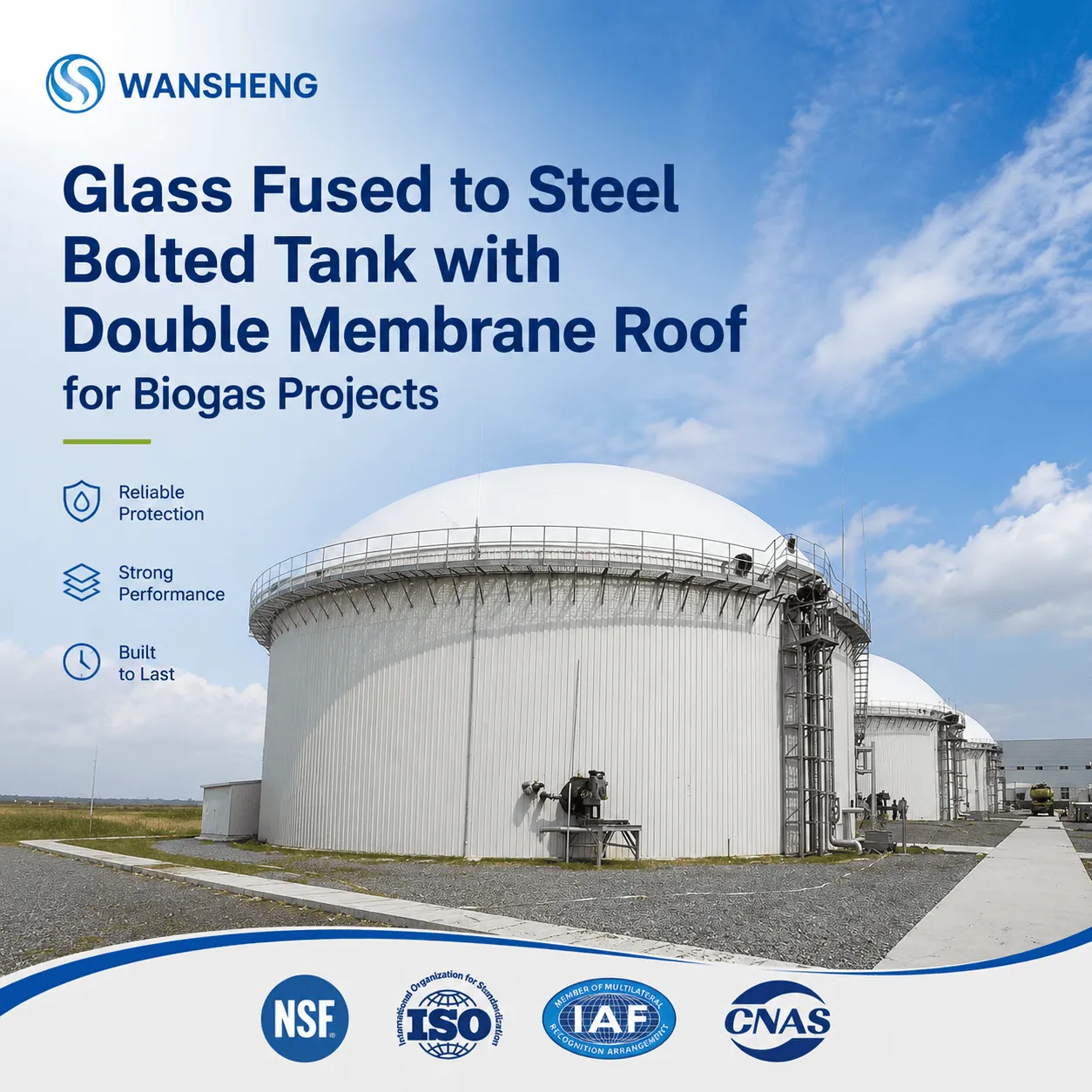 Glass Fused to Steel Bolted Tank with Double Membrane Roof for Biogas Projects